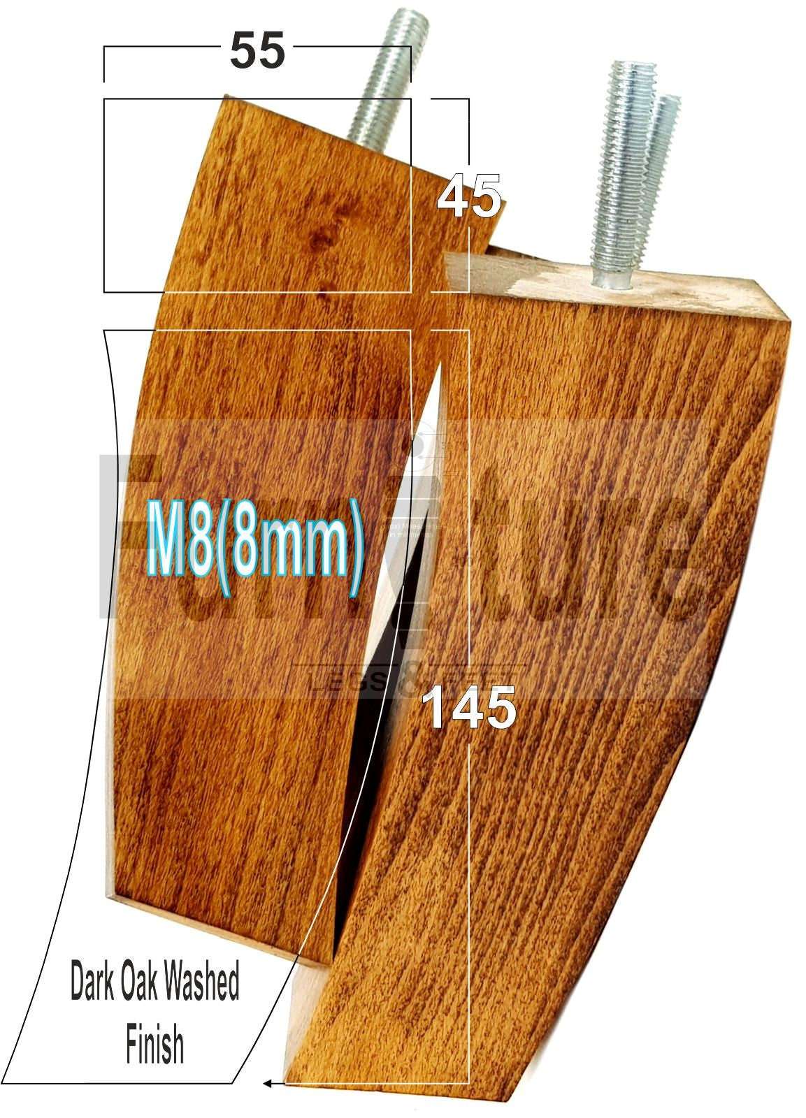Set Of 4 Solid Wood Curved Furniture Feet Replacement Legs 145mm High M8(8mm)