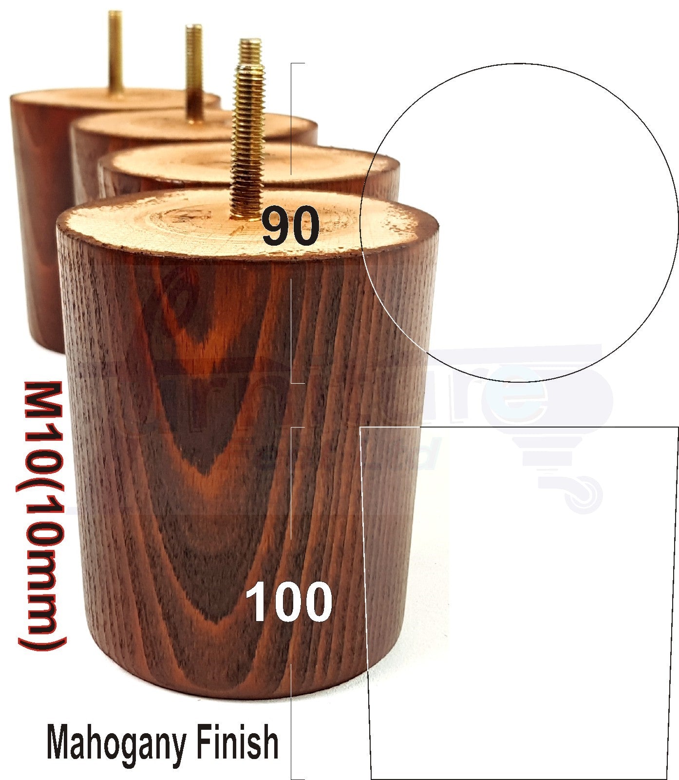 4x Turned Wood Furniture Legs Chair Sofa Bed M10 Replacement Settee Feet 100mm