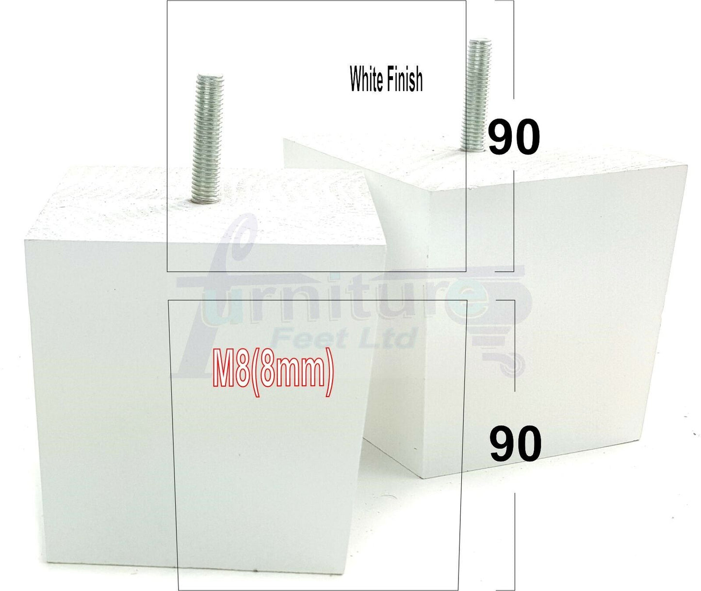 4x Solid Wood Square Feet Replacement Block Legs 90mm High Furniture Chairs Stools Sofa Beds Settee Cabinets 8mm Thread