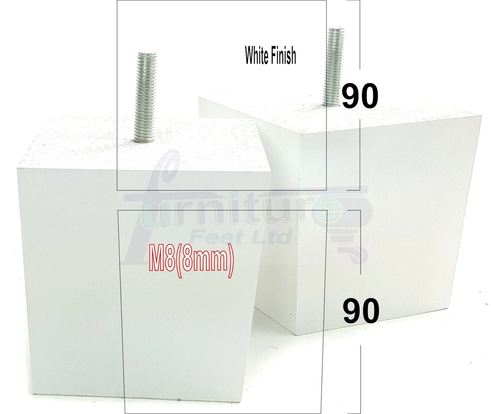 4x Solid Wood Square Feet Replacement Block Legs 90mm High Furniture Chairs Stools Sofa Beds Settee Cabinets 8mm Thread