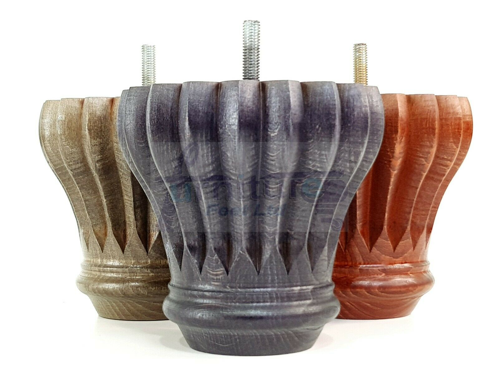 4 Grooved Replacement Furniture Bun Feet Multiple Colours Turned Wooden Legs 110mm High Settee Chairs Sofas Footstools Cabinets M8