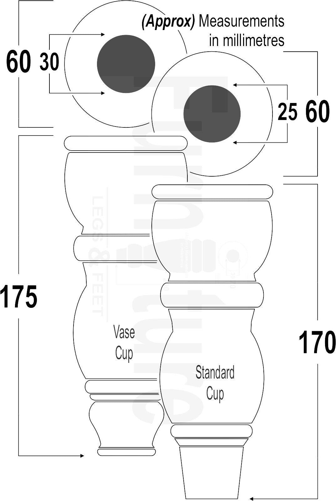 4x Furniture Feet With Slipper Cup 175mm High Legs Mahogany Finish Wood M8 Sofas Chairs Cabinets