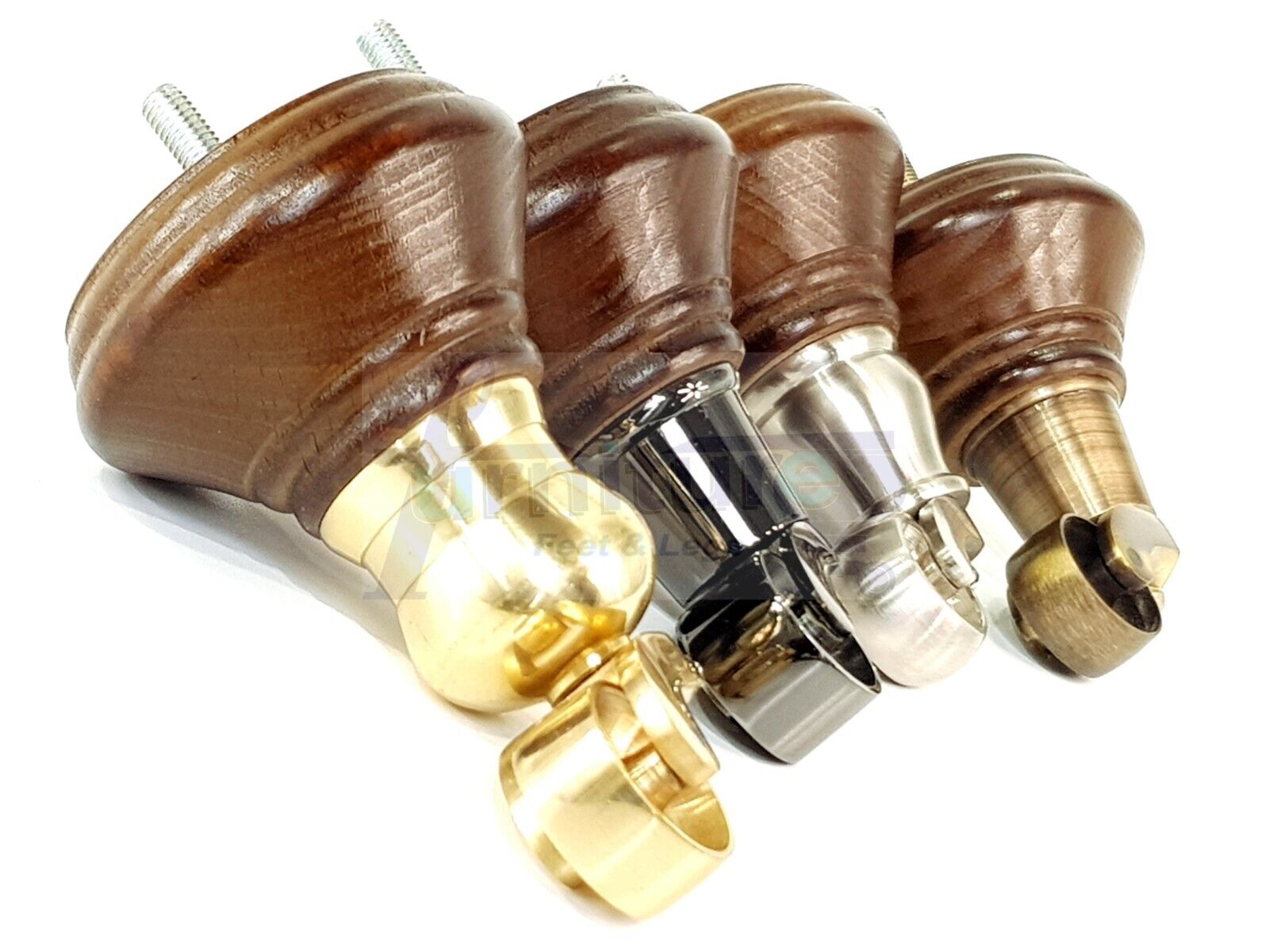 4x Antique Brown Wooden Furniture Sofa Legs M8 With Castors Replacment Chair Settee Feet 115mm - 125mm High