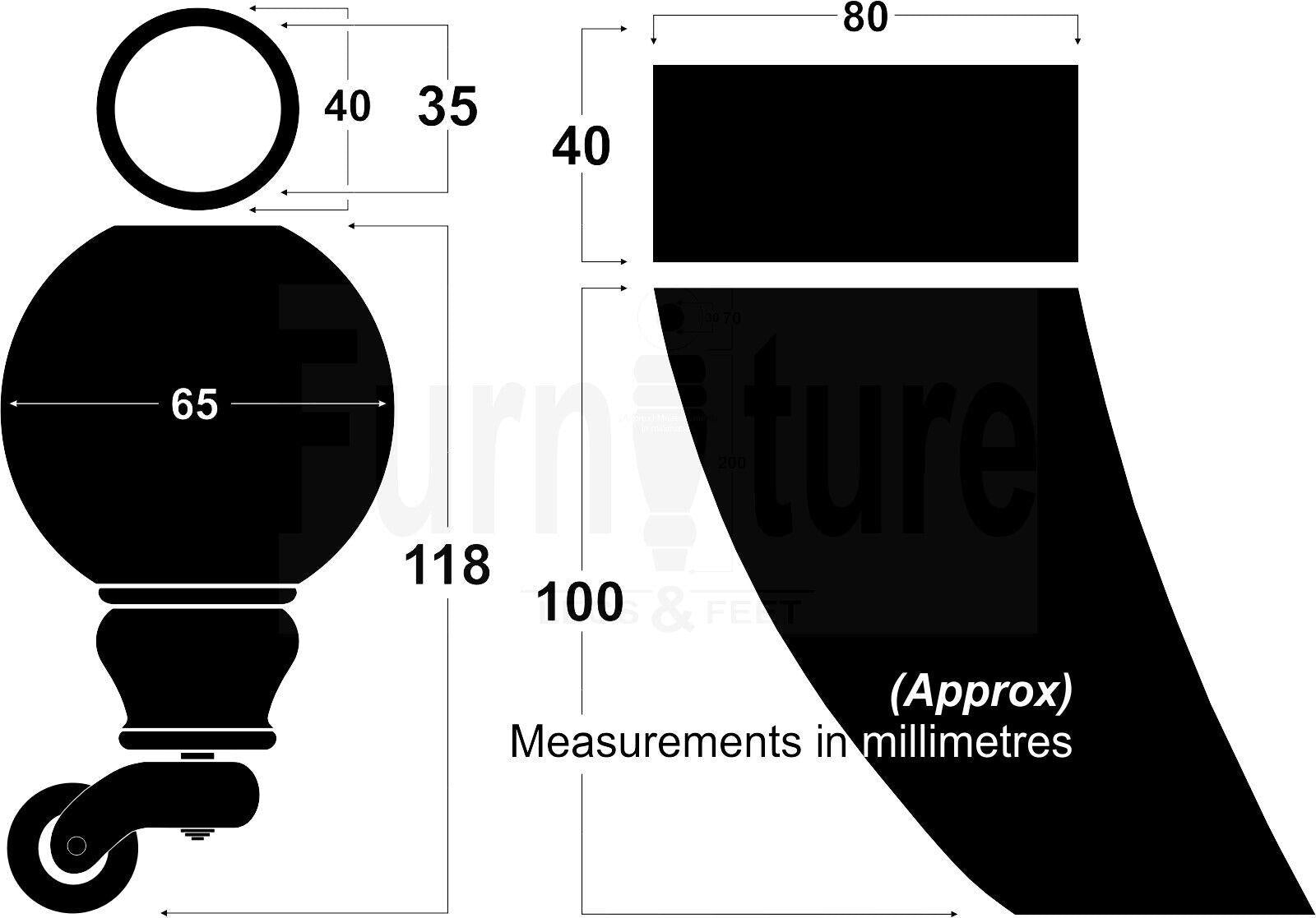 4x Solid Wood Furniture Chair Settee Leg M8 Sofa Feet 2x With Castors 118mm High