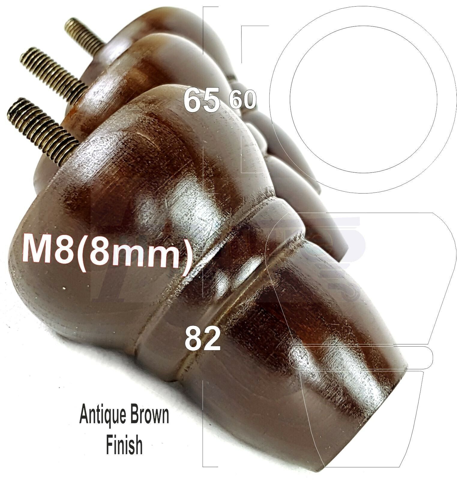 4x Turned Wood Repacement Furniture Legs M8 Sofa Chair Settee Feet 82mm