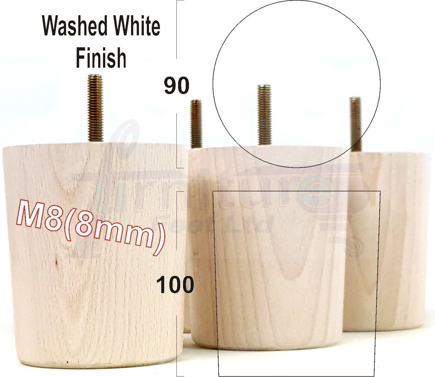 4x Turned Wood Furniture Legs Chair Sofa Bed M8 Replacement Settee Feet 100mm