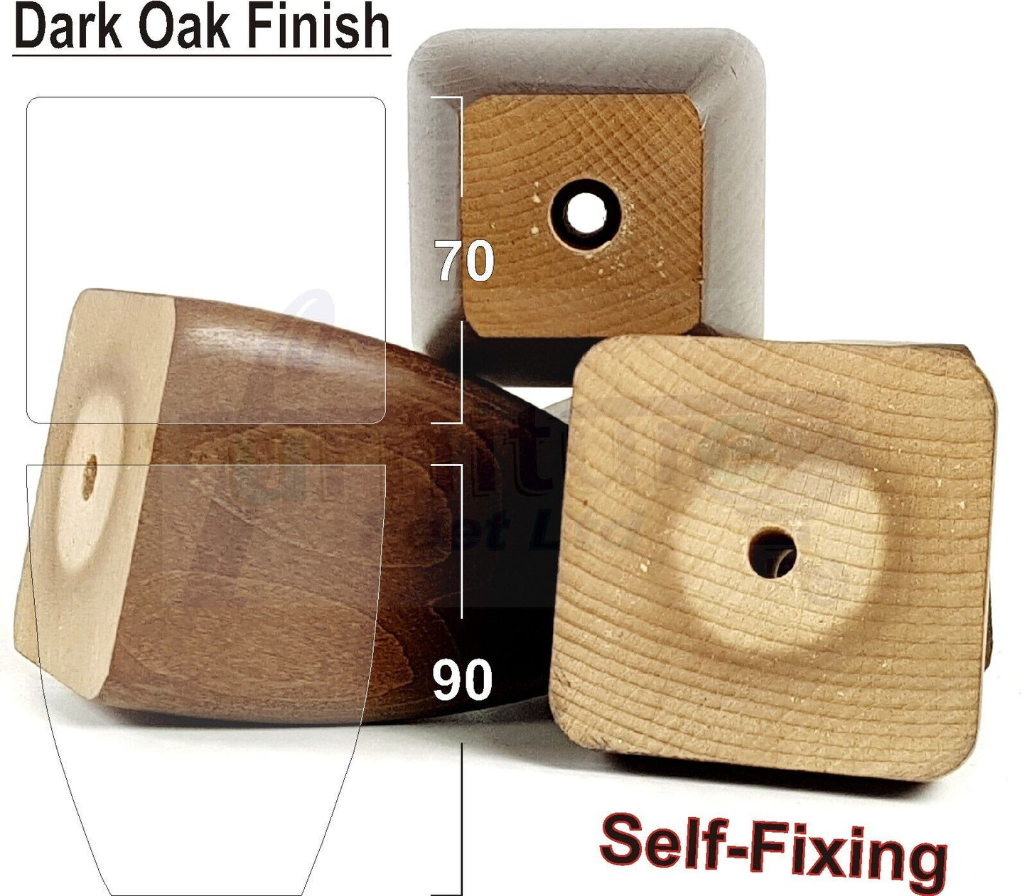 4x Solid Wooden Block Furniture Feet Replacement Legs 90mm High Self-Fix
