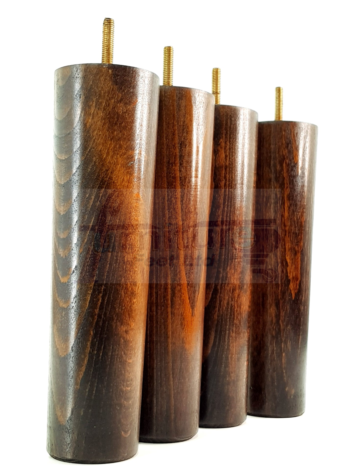 4 Furniture Legs Replacement Feet 230mm Chairs Settee & Cabinets M8 Thread Dark Walnut Washed