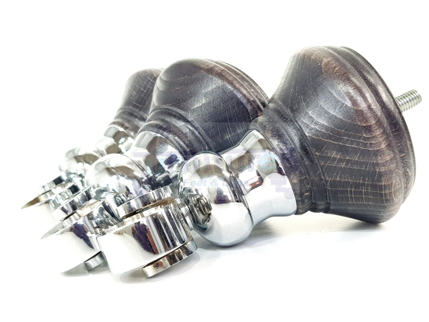 4x Black Washed Wooden Furniture Sofa Legs M8 With Castors Replacement Chair Settee Feet 115mm - 125mm High