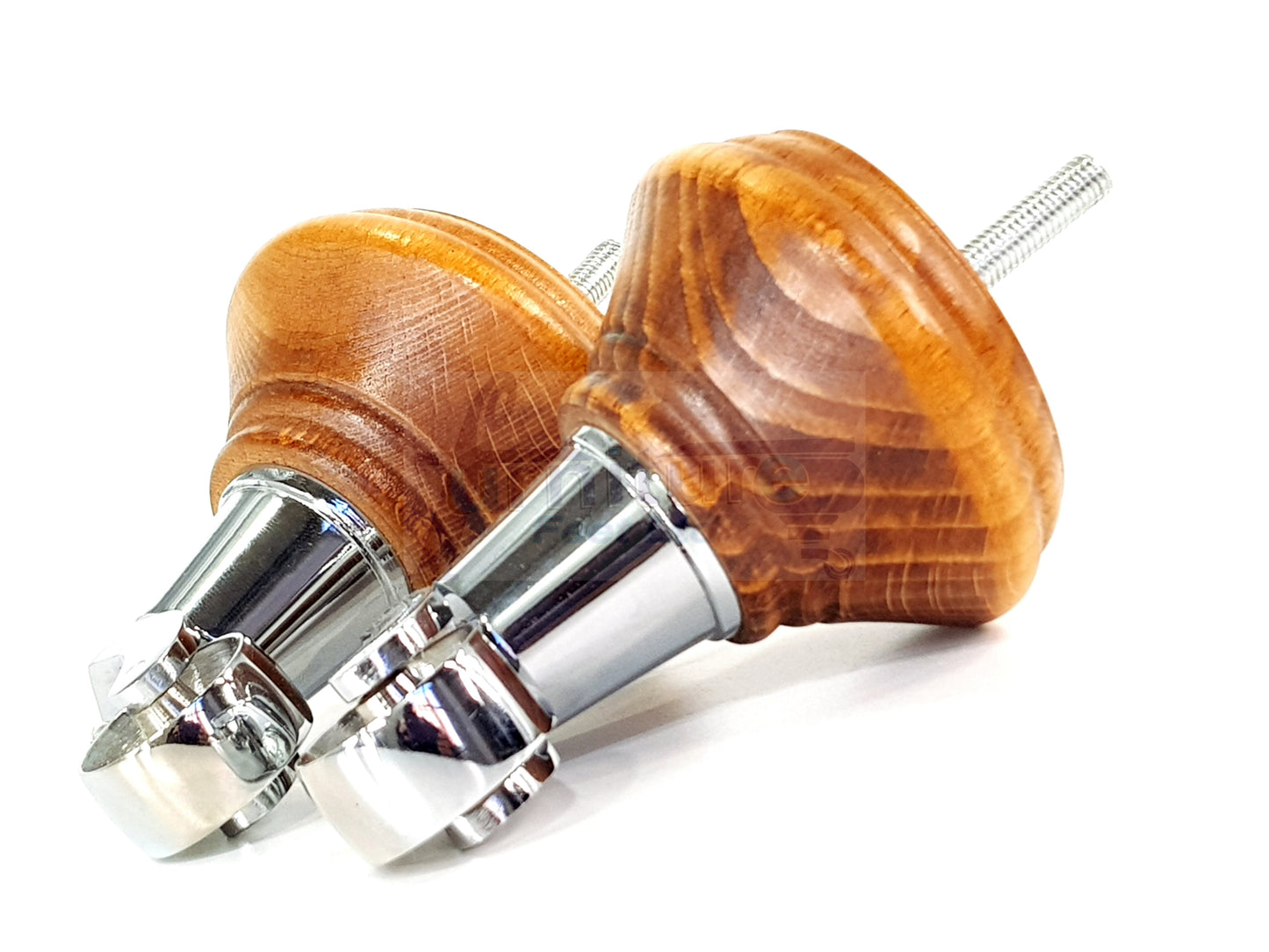 4x Medium Oak Washed Wooden Furniture Sofa Legs M8 With Castors Replacment Chair Settee Feet 115mm - 125mm High