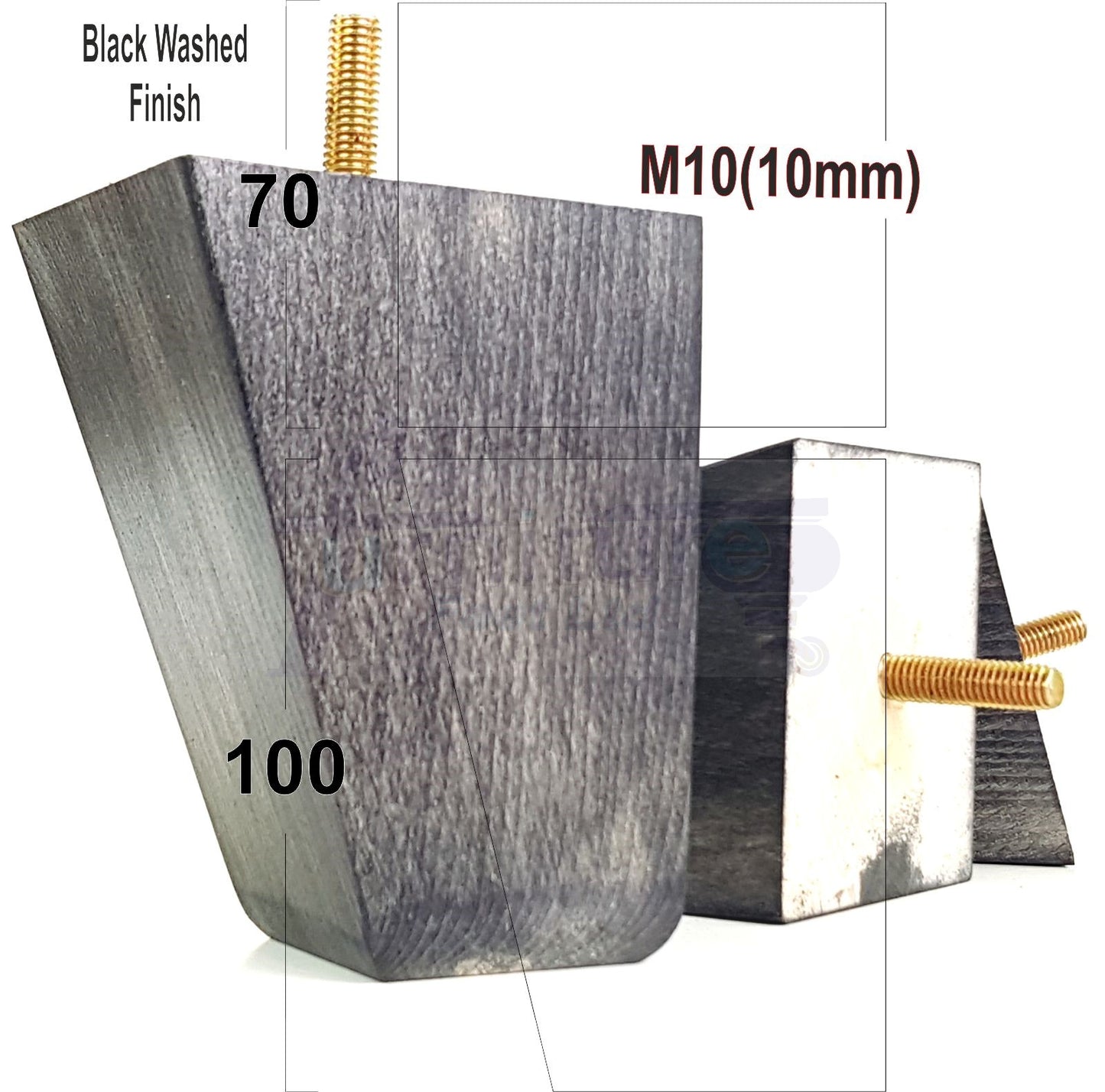 4x Angled Block Wood Sofa Legs 100mm High Replacement Furniture Feet Chairs Cabinets M10 Thread
