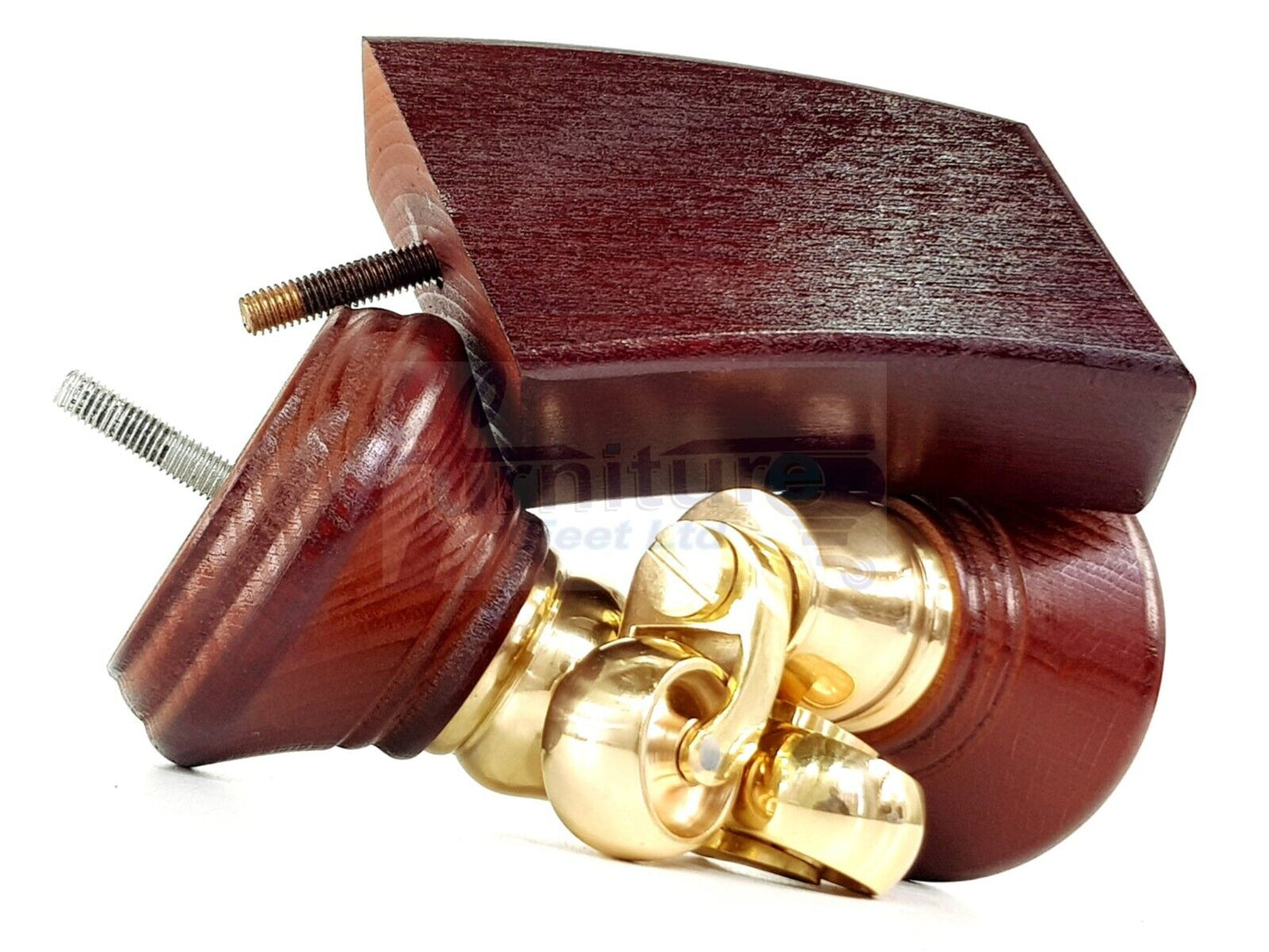 2 Mahogany Wood Furniture Sofa Feet With Castor 125mm & 2 Curved Legs Chair Settee 100mm High M8