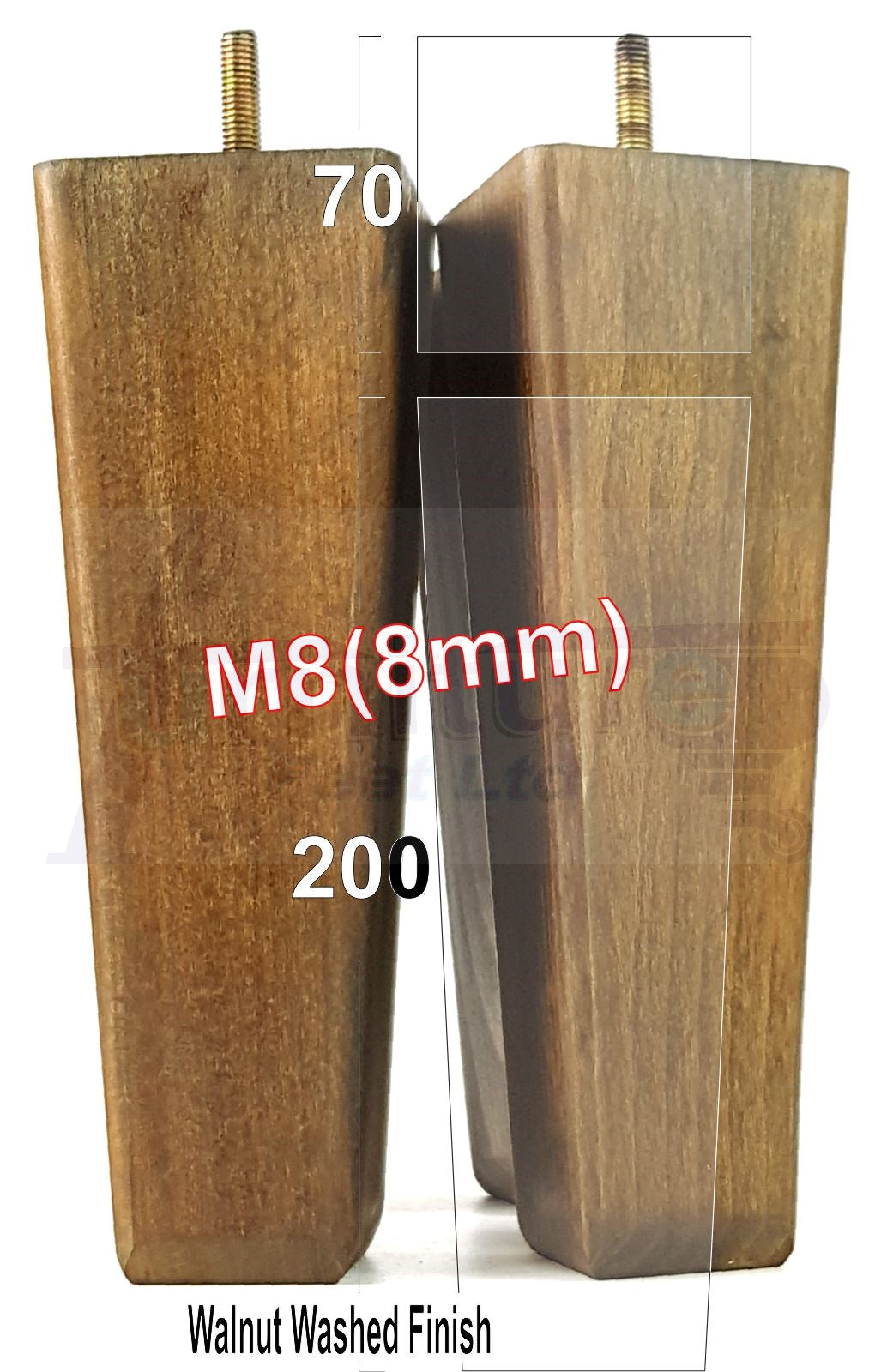 4x Wooden Furniture Legs 200mm High Replacement Square Tapered Feet 8mm