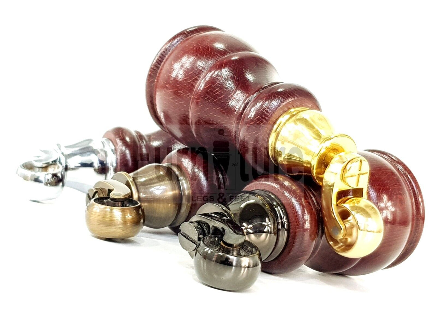 4 Turned Wood Feet Mahogany Castor Legs Chair Furniture Stools Sofa Chairs M8 160mm 6 Inch High