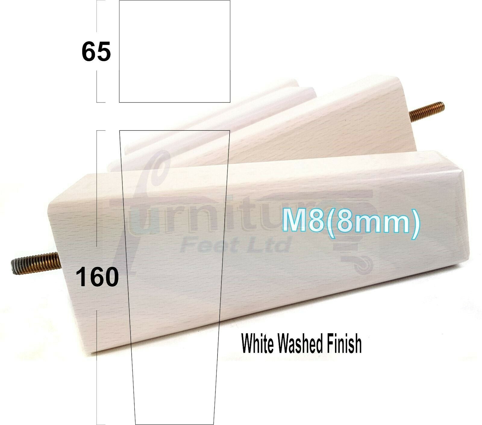 4x Wooden Furniture Legs 160mm High Replacement Square Tapered Feet 8mm