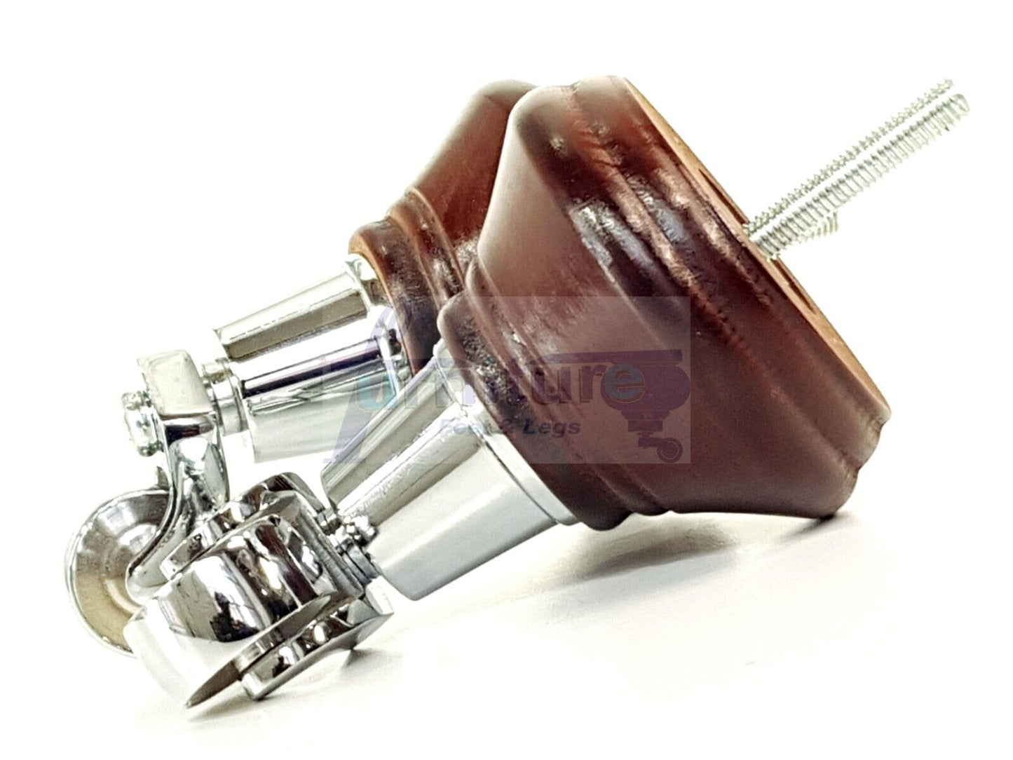 4x Antique Mahogany Wooden Furniture Sofa Legs M8 With Castors Replacment Chair Settee Feet 115mm - 125mm High