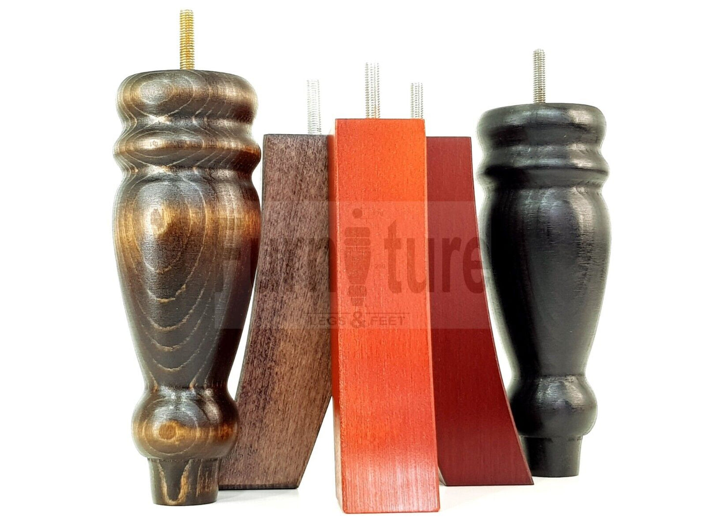 2 Traditional Turned Furniture Feet Replacement Sofa Legs 200mm & 2 Curved Back Legs 185mm for Chairs Stools Sofa Beds Settee Cabinets M8