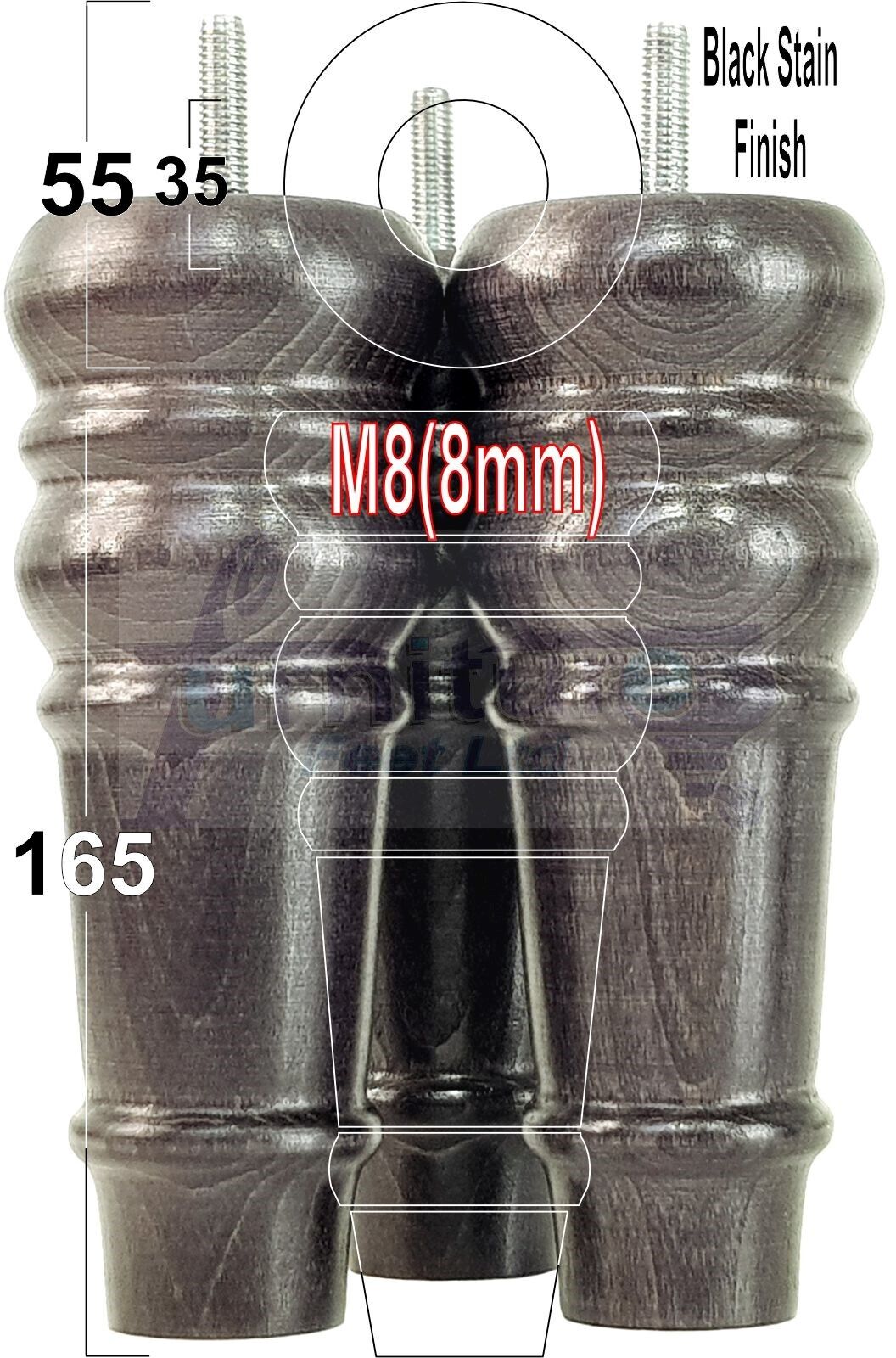 4 Wood Turned Furniture Legs Replacement Bun Feet 165mm High Multiple Colours 6.5 Inches Chairs Stools Sofa's Beds Settee Cabinets M8