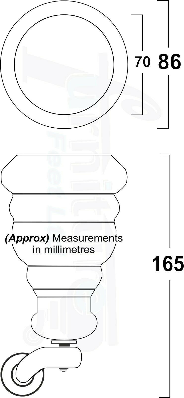 Turned Furniture Feet 2 With Castors 155mm and 2 Curved Back Legs Raw Wood for Sofas Chairs Stools Cabinets Beds M8 6 Inches