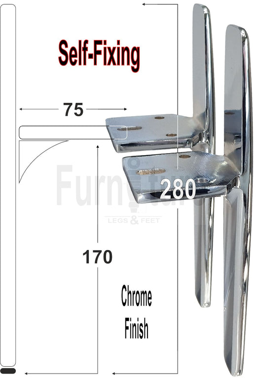  4 Chrome Furniture Settee Legs Cabinet Sofa Metal Feet 170mm High Chair Beds