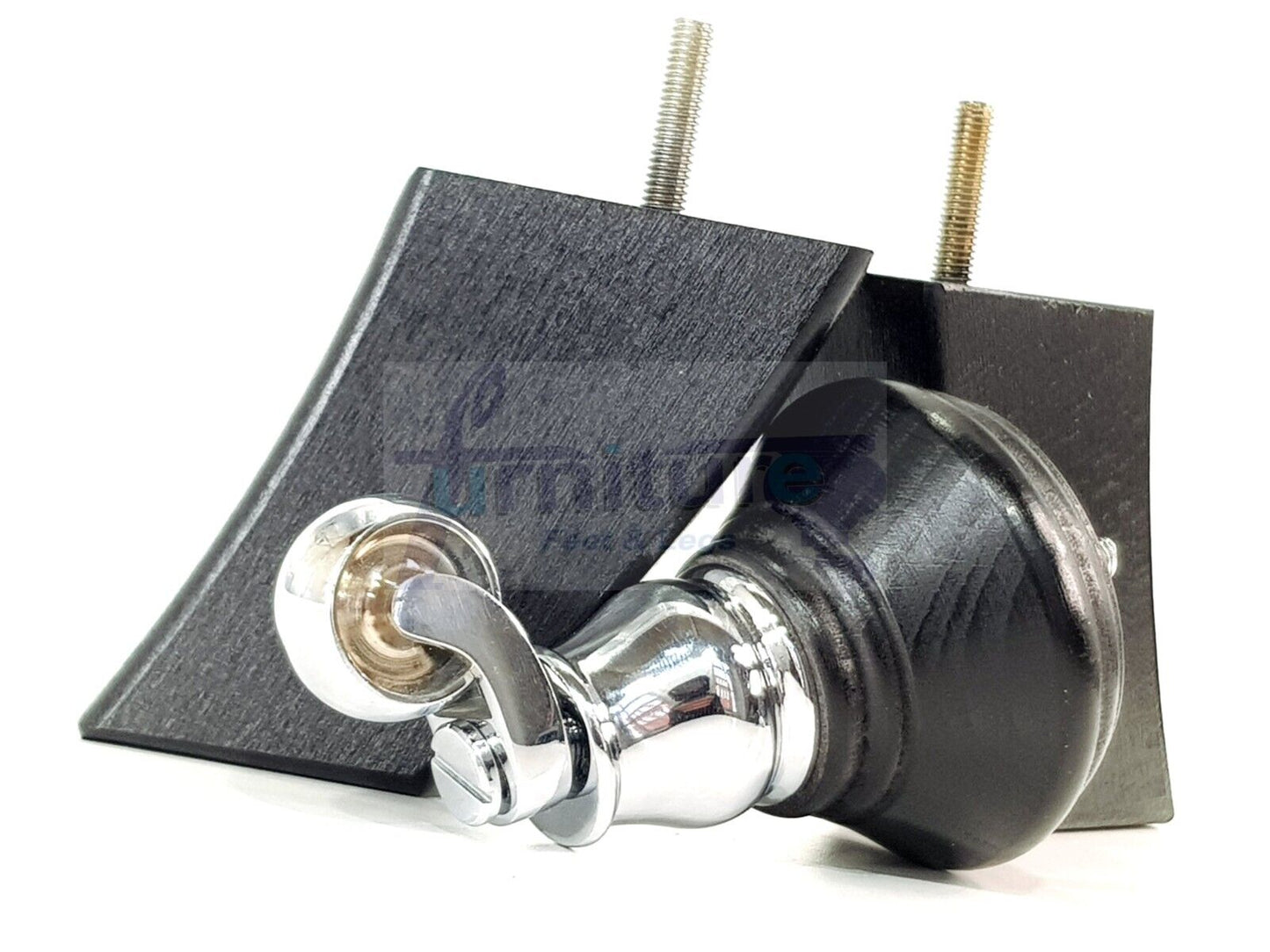 2 Black Wood Furniture Sofa Feet With Castor 125mm & 2 Curved Legs Chair Settee 100mm High M8