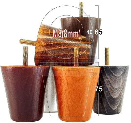 4x Solid Wood Turned Furniture Legs Replacement Bun Feet 75mm High Chairs Stools Sofa's Beds Settee M8