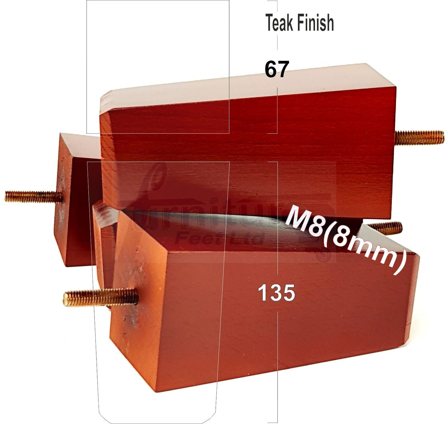 4x Block Wood Sofa Legs 135mm High Replacement Furniture Feet Chairs Cabinets M8(8mm)