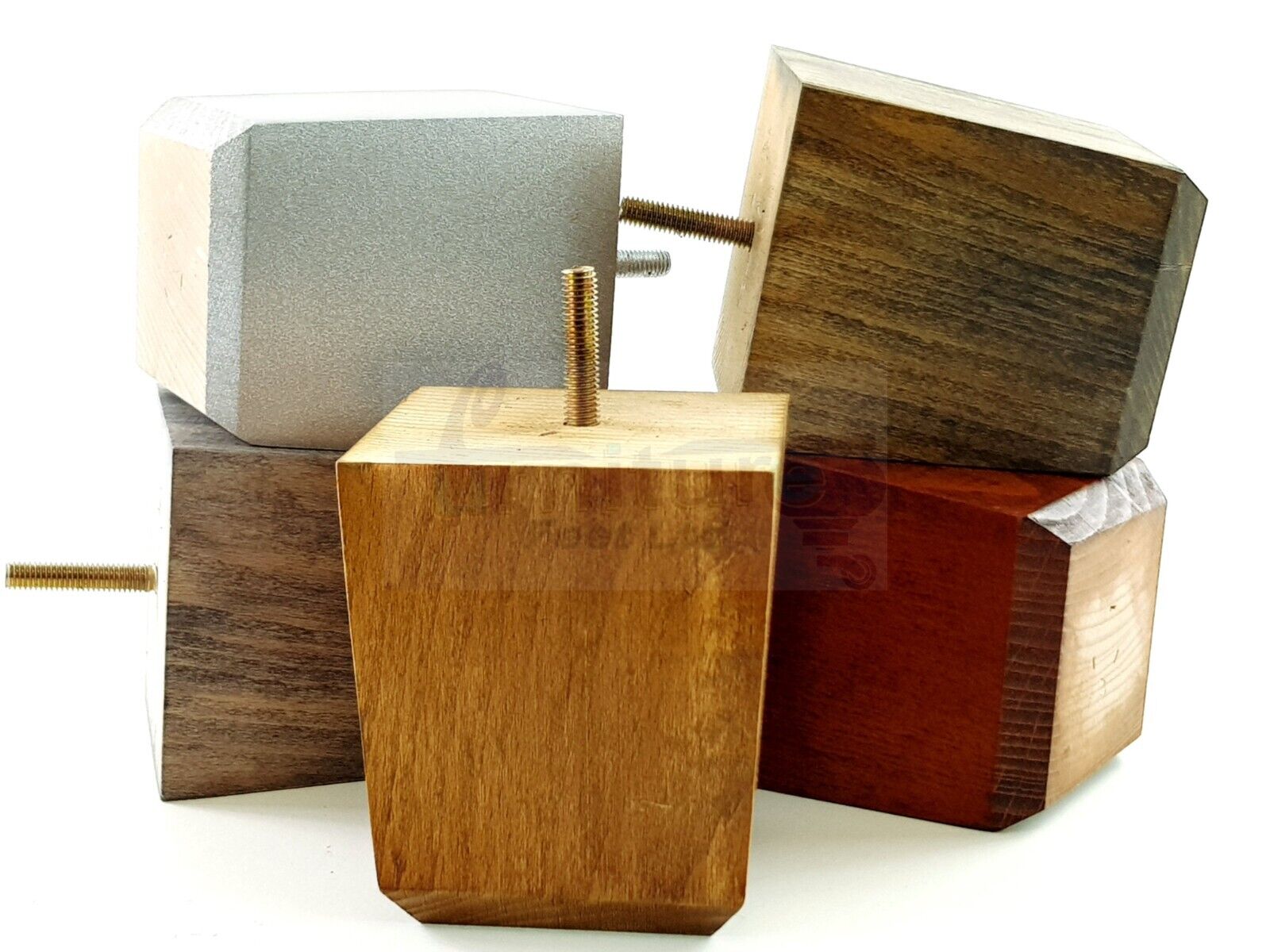 4x Solid Wood Square Furniture Legs Block Replacement Feet 100mm M8(8mm)