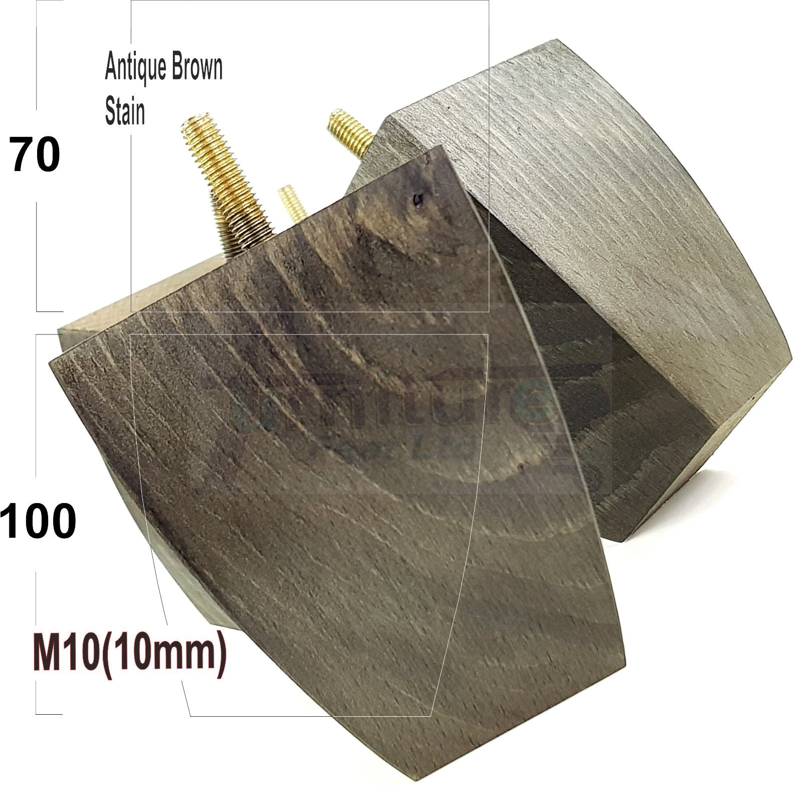Set Of 4 Square Block Solid Wood Furniture Feet Replacement Legs 100mm High M10 Thread