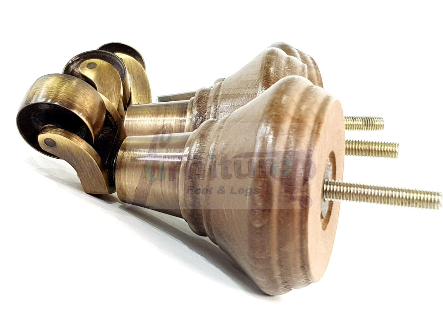 4x Antique Brown Stain Wooden Furniture Sofa Legs M8 With Castors Replacment Chair Settee Feet 115mm - 125mm High