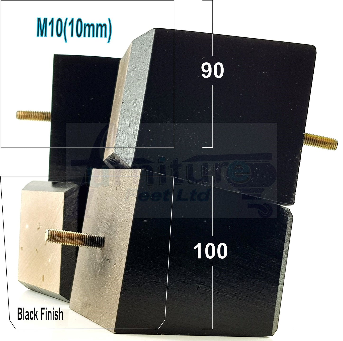 4x Solid Wood Square Furniture Legs Block Replacement Feet 100mm M10 Thread