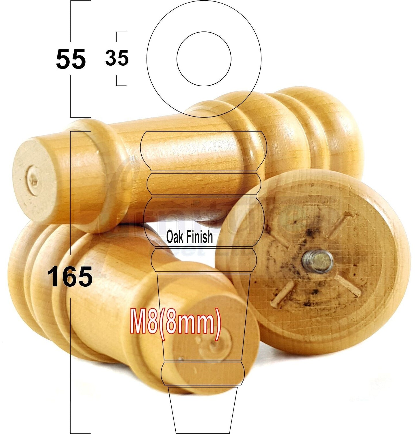 4 Wood Turned Furniture Legs Replacement Bun Feet 165mm High Multiple Colours 6.5 Inches Chairs Stools Sofa's Beds Settee Cabinets M8