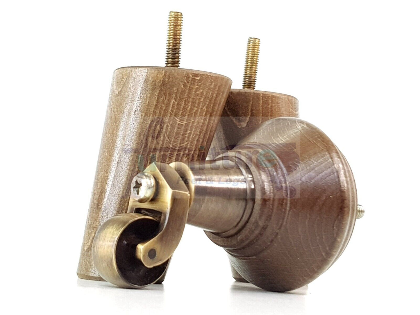 2 Antique Brown Stain Wood Furniture Sofa Legs With Castor 125mm & 2 Angled Back Feet Chair Settee 100mm High M8