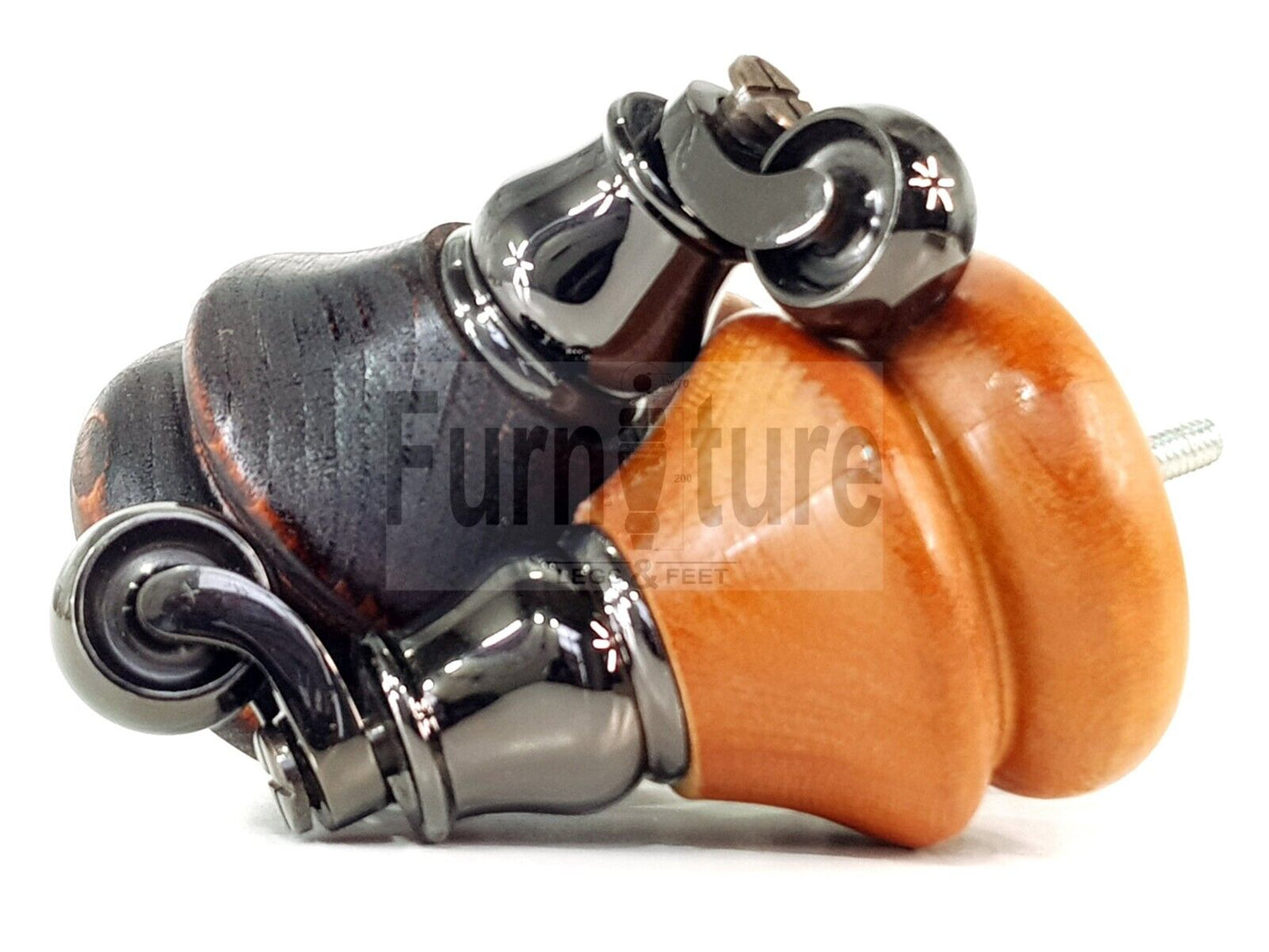 Set Of 4 Turned Furniture Wood Feet With Black Castors 140mm Sofas Chairs Settee Cabinets Beds M8(8mm)