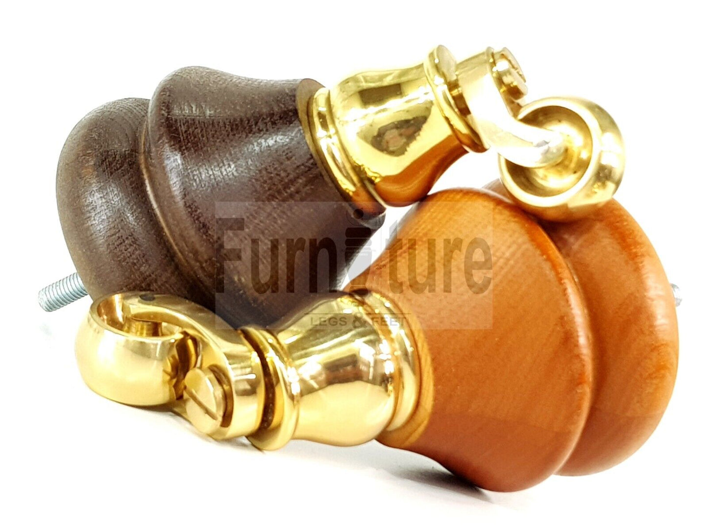 Set Of 4 Turned Furniture Wood Feet With Brass Castors 140mm Sofas Chairs Settee Cabinets Beds M8(8mm)