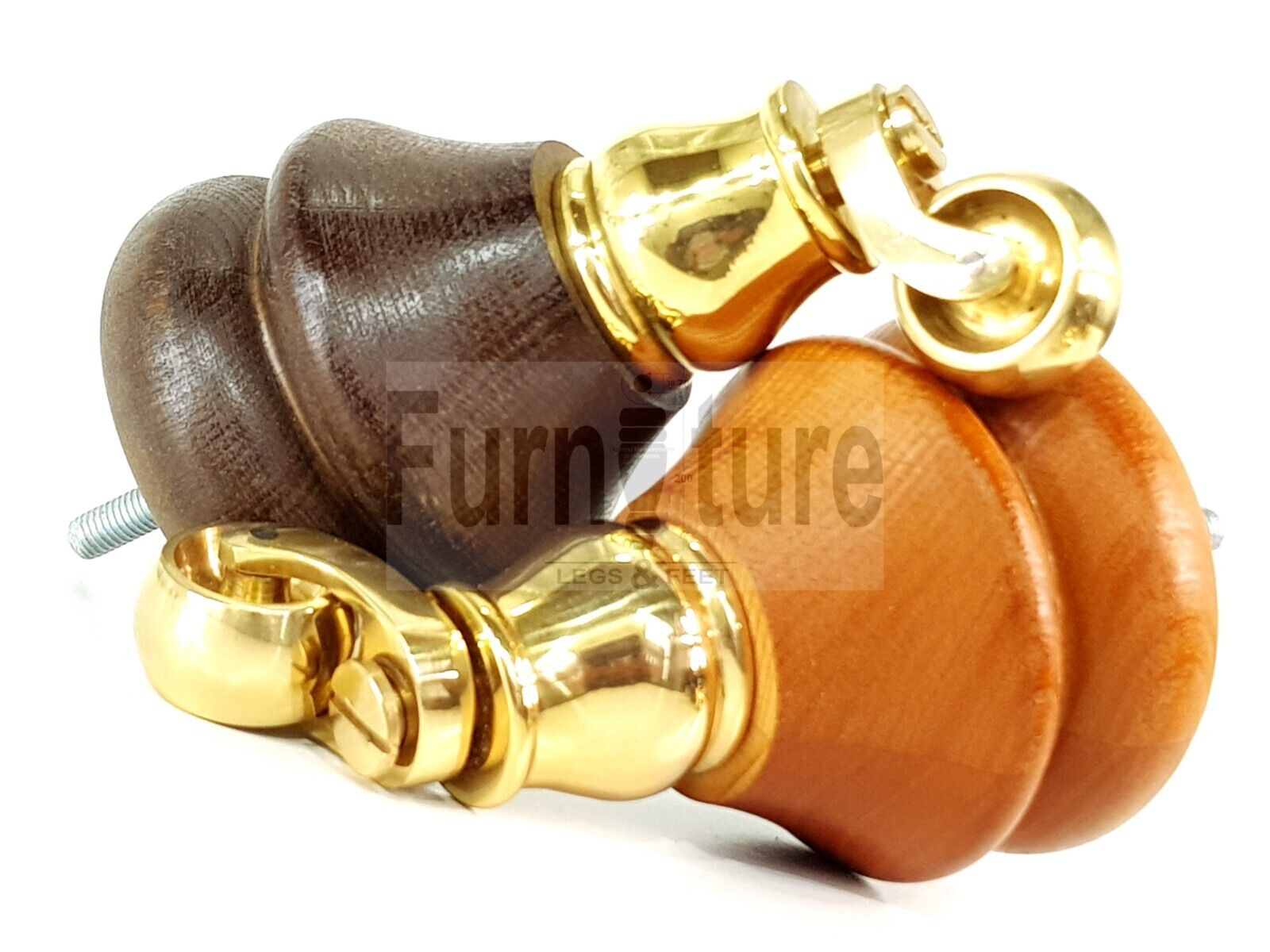 Set Of 4 Turned Furniture Wood Feet With Brass Castors 140mm Sofas Chairs Settee Cabinets Beds M8(8mm)