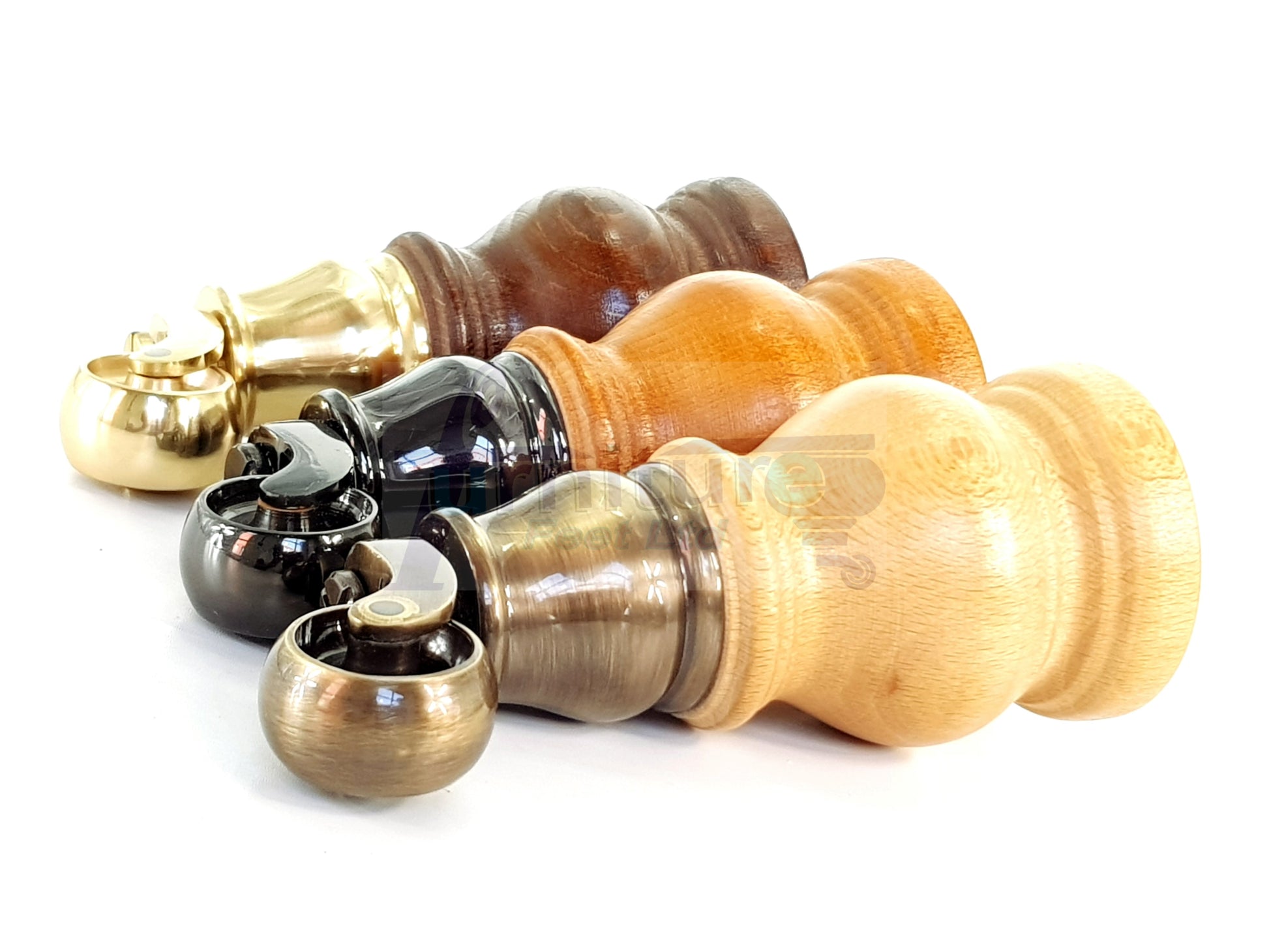 4x Turned Wood Furniture Legs With Chrome Castor Wheels 150mm High M8(8mm)