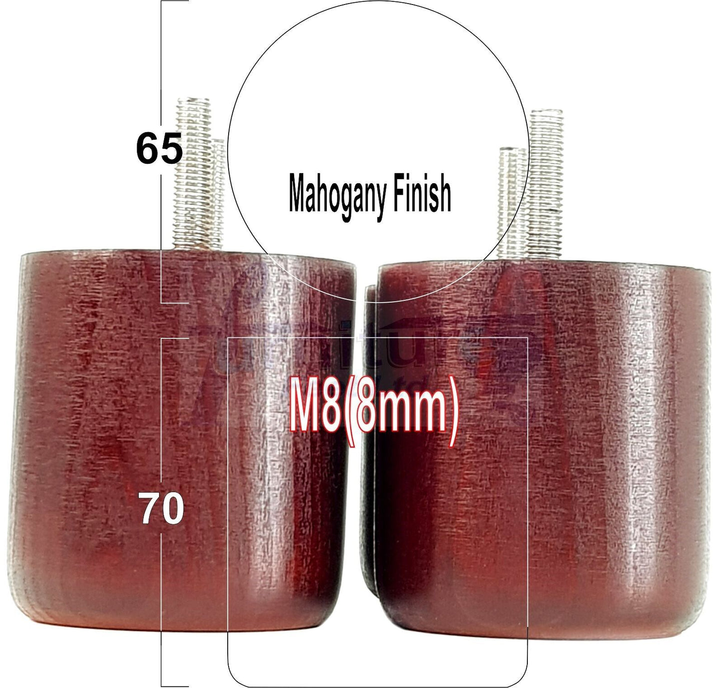 4x Solid Wood Turned Furniture Legs Replacement Bun Feet 70mm High 8mm Thread