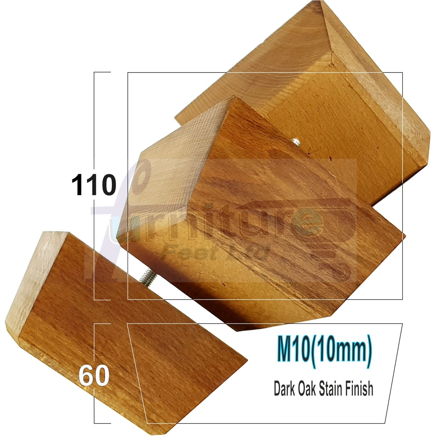 4x Square Wood Sofa Legs 60mm High Replacement Furniture Feet Chairs Cabinets M10 Thread