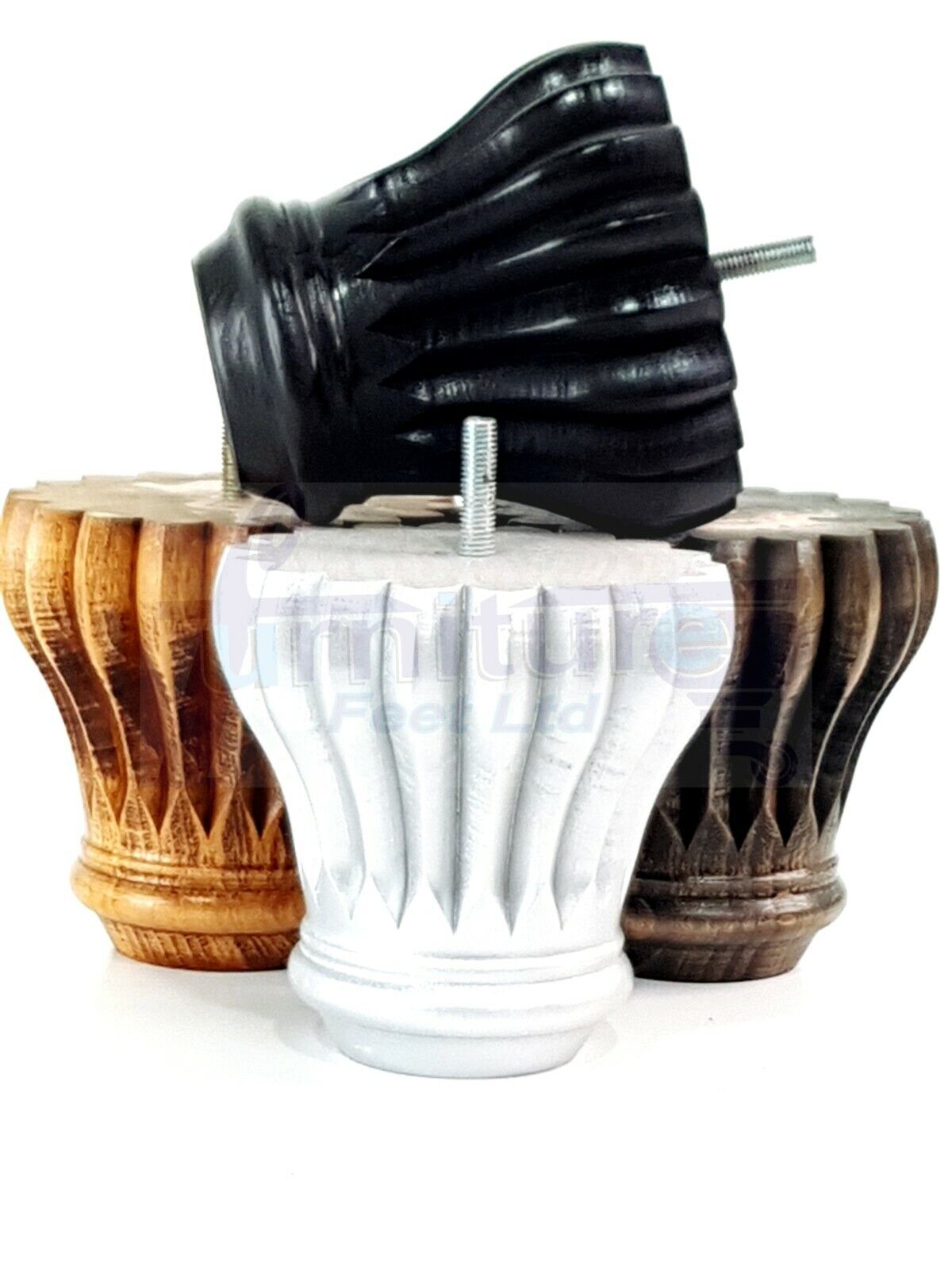 4 Grooved Replacement Furniture Bun Feet Multiple Colours Turned Wooden Legs 110mm High Settee Chairs Sofas Footstools Cabinets M8