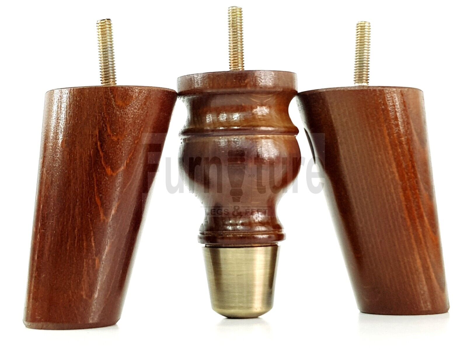 4x Wood Furniture Feet 2 With Brass Slipper Cup M8 Chair Sofa Settee Legs 110mm