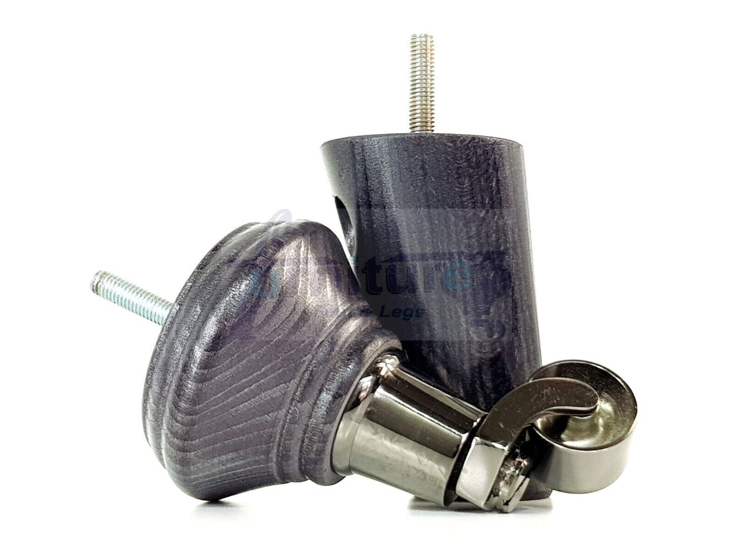 2 Black Stain Wood Furniture Sofa Legs With Castor 125mm & 2 Angled Back Feet Chair Settee 100mm High M8