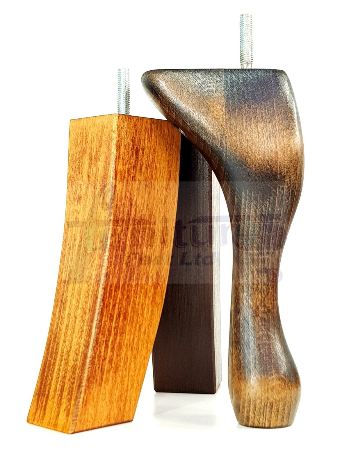2x Vintage Queen Anne Replacement Furniture Legs & 2x Curved Back Feet 150mm 6 Inch High 8mm Thread