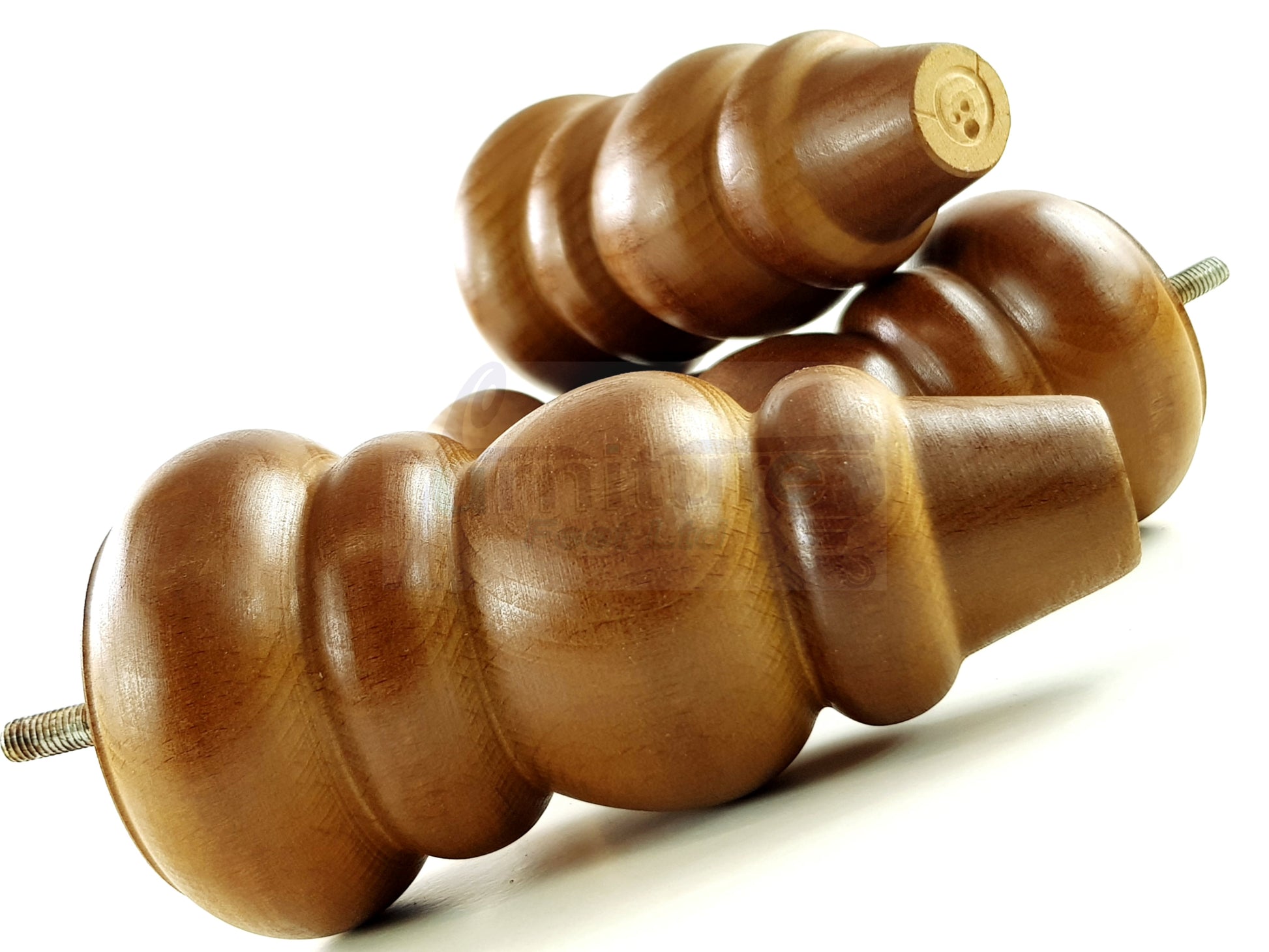 4x Solid Turned Wood Furniture Legs Chair Settee Feet 155mm 8mm Thread Dark Oak