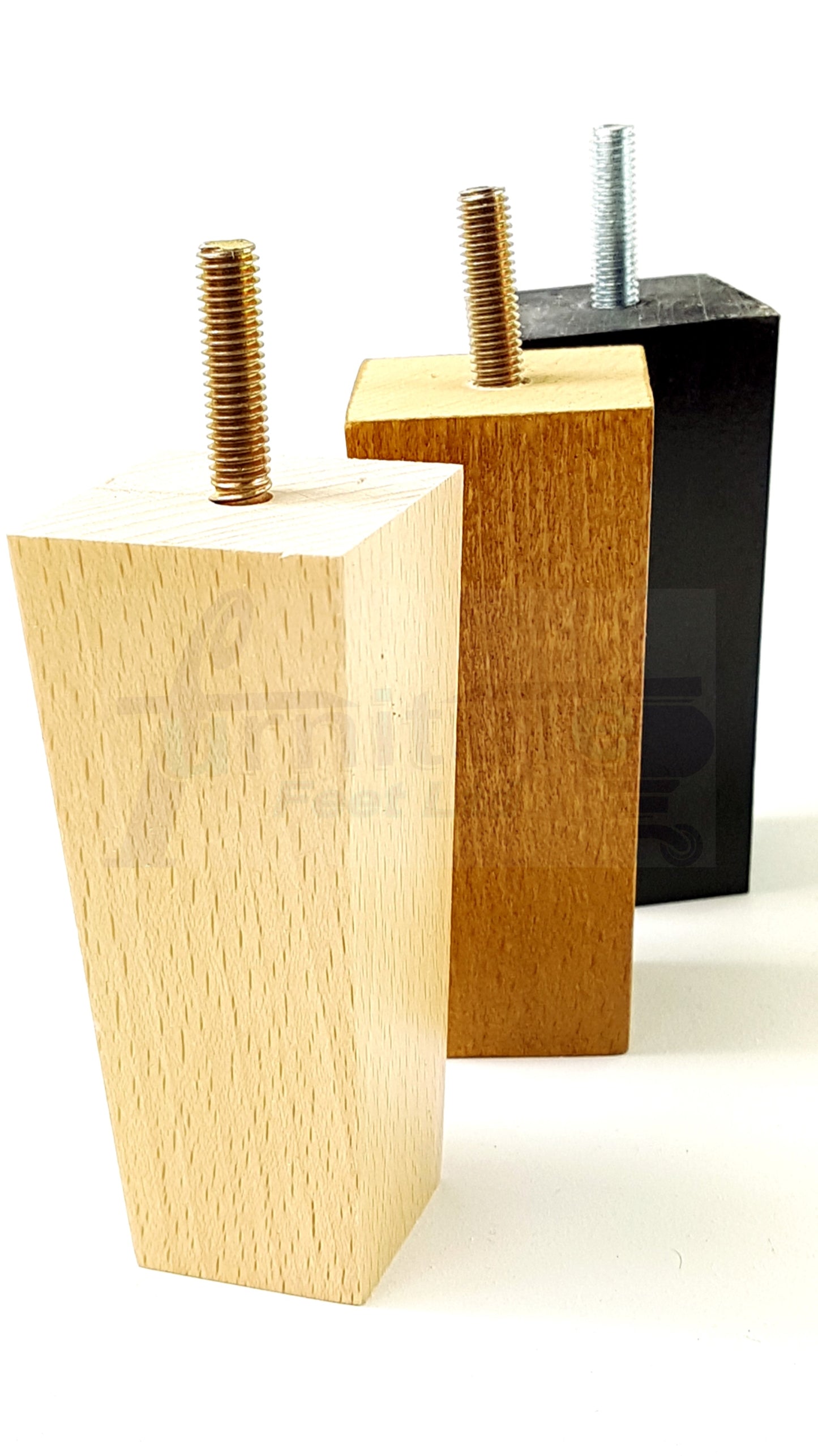 4x Solid Wood Block Furniture Legs Replacement Square Feet 100mm High M8 Thread