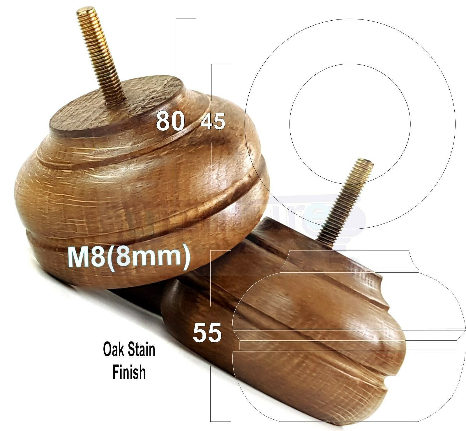 4 Wood Replacment Furniture Chair Legs M8 Sofa Settee Bed Stool Feet 55mm High