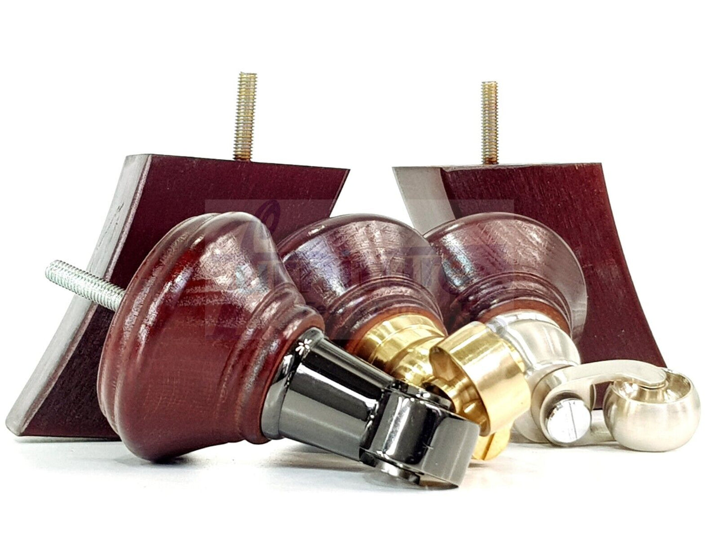 2 Mahogany Wood Furniture Sofa Feet With Castor 125mm & 2 Curved Legs Chair Settee 100mm High M8