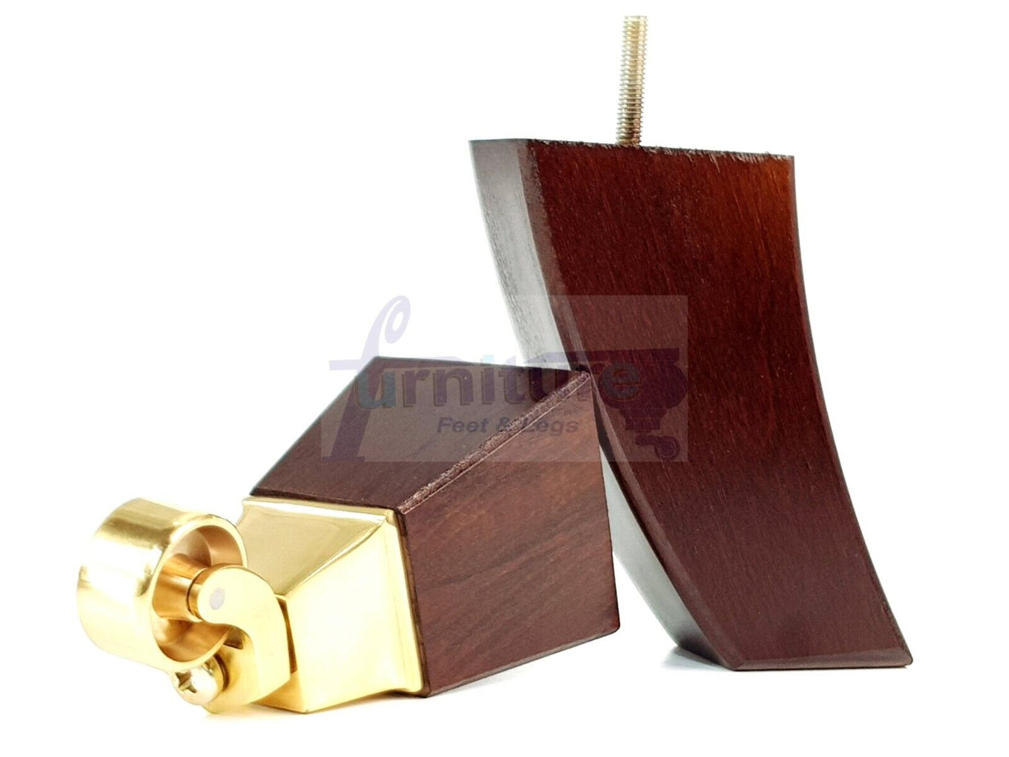 2x Cuved Wood Furniture Legs & 2x Brass Castor Feet 150mm High For Chairs Sofas Settees 8mm Thread
