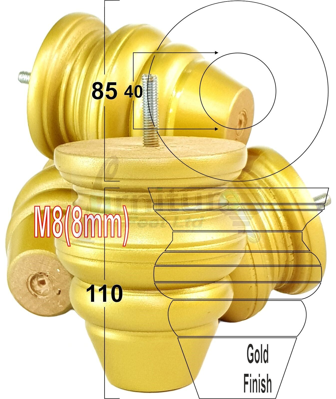 4x Turned Wood Furniture Legs Replacement Feet 110mm High Multiple Colours Chairs Stools Sofa's Beds Settee Cabinets M8