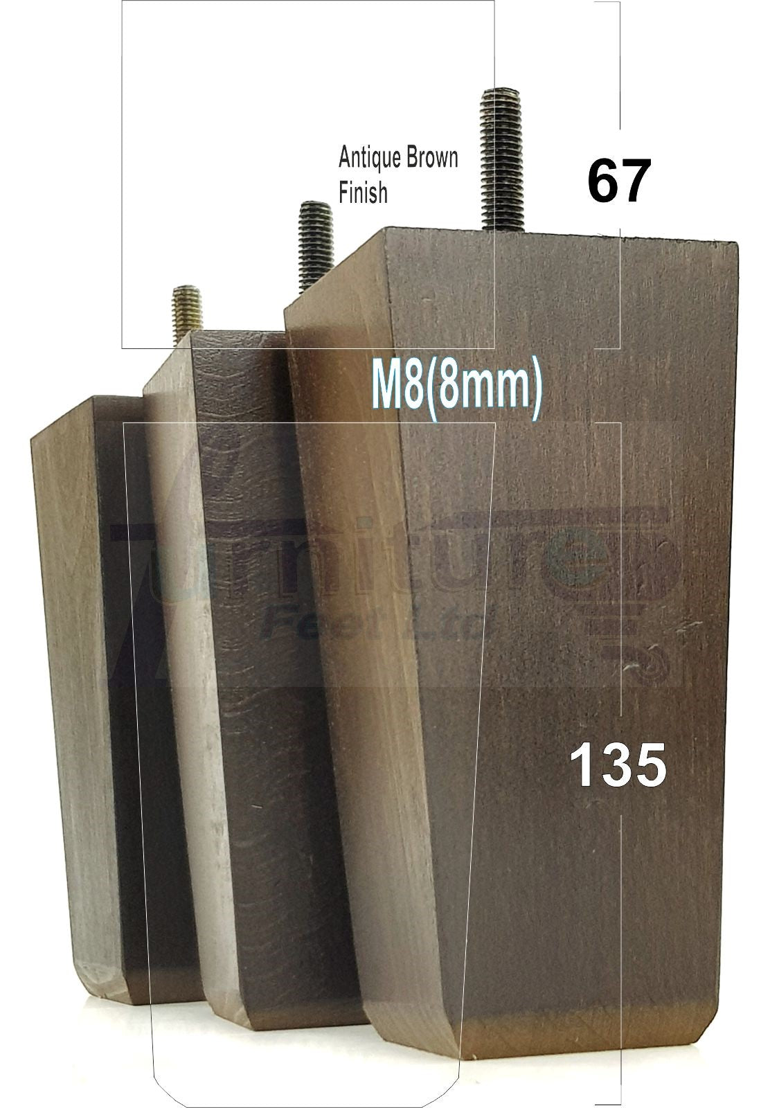 4x Block Wood Sofa Legs 135mm High Replacement Furniture Feet Chairs Cabinets M8(8mm)